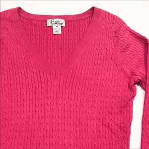 Lilly Pulitzer Cotton V Neck Cable Knit Sweater